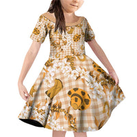 Mokihana Maile Ilima Leis Paniolo Palaka Family Matching Off Shoulder Short Dress and Hawaiian Shirt Hawaiian Kula Spirit - Polynesian Pride