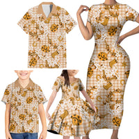 Mokihana Maile Ilima Leis Paniolo Palaka Family Matching Short Sleeve Bodycon Dress and Hawaiian Shirt Hawaiian Kula Spirit - Polynesian Pride