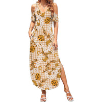 Mokihana Maile Ilima Leis Paniolo Palaka Family Matching Summer Maxi Dress and Hawaiian Shirt Hawaiian Kula Spirit - Polynesian Pride