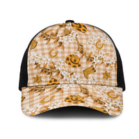 Mokihana Maile Ilima Leis Paniolo Palaka Mesh Trucker Cap Hawaiian Kula Spirit LT9 One Size Black Gold - Polynesian Pride