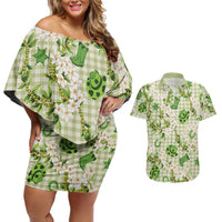 Mokihana Maile Ilima Leis Paniolo Palaka Couples Matching Off Shoulder Short Dress and Hawaiian Shirt Hawaiian Omaomo Ala Spirit - Polynesian Pride