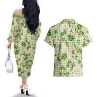 Mokihana Maile Ilima Leis Paniolo Palaka Couples Matching Off The Shoulder Long Sleeve Dress and Hawaiian Shirt Hawaiian Omaomo Ala Spirit - Polynesian Pride