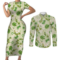 Mokihana Maile Ilima Leis Paniolo Palaka Couples Matching Short Sleeve Bodycon Dress and Long Sleeve Button Shirt Hawaiian Omaomo Ala Spirit - Polynesian Pride