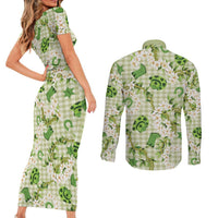 Mokihana Maile Ilima Leis Paniolo Palaka Couples Matching Short Sleeve Bodycon Dress and Long Sleeve Button Shirt Hawaiian Omaomo Ala Spirit - Polynesian Pride
