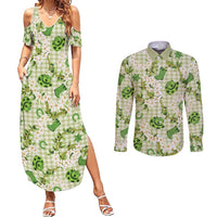 Mokihana Maile Ilima Leis Paniolo Palaka Couples Matching Summer Maxi Dress and Long Sleeve Button Shirt Hawaiian Omaomo Ala Spirit - Polynesian Pride