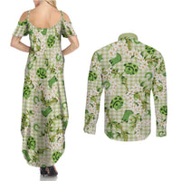 Mokihana Maile Ilima Leis Paniolo Palaka Couples Matching Summer Maxi Dress and Long Sleeve Button Shirt Hawaiian Omaomo Ala Spirit - Polynesian Pride