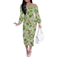 Mokihana Maile Ilima Leis Paniolo Palaka Family Matching Off The Shoulder Long Sleeve Dress and Hawaiian Shirt Hawaiian Omaomo Ala Spirit - Polynesian Pride