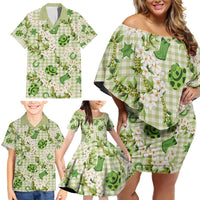 Mokihana Maile Ilima Leis Paniolo Palaka Family Matching Off Shoulder Short Dress and Hawaiian Shirt Hawaiian Omaomo Ala Spirit - Polynesian Pride
