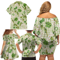 Mokihana Maile Ilima Leis Paniolo Palaka Family Matching Off Shoulder Short Dress and Hawaiian Shirt Hawaiian Omaomo Ala Spirit - Polynesian Pride
