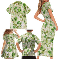 Mokihana Maile Ilima Leis Paniolo Palaka Family Matching Short Sleeve Bodycon Dress and Hawaiian Shirt Hawaiian Omaomo Ala Spirit - Polynesian Pride