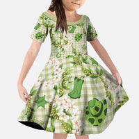 Mokihana Maile Ilima Leis Paniolo Palaka Kid Short Sleeve Dress Hawaiian Omaomo Ala Spirit - Polynesian Pride