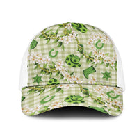 Mokihana Maile Ilima Leis Paniolo Palaka Mesh Trucker Cap Hawaiian Omaomo Ala Spirit LT9 One Size White Green - Polynesian Pride