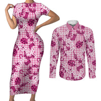 Mokihana Maile Ilima Leis Paniolo Palaka Couples Matching Short Sleeve Bodycon Dress and Long Sleeve Button Shirt Hawaiian Omaomo Ulaula Spirit - Polynesian Pride