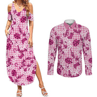 Mokihana Maile Ilima Leis Paniolo Palaka Couples Matching Summer Maxi Dress and Long Sleeve Button Shirt Hawaiian Omaomo Ulaula Spirit - Polynesian Pride