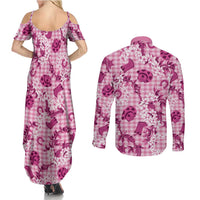 Mokihana Maile Ilima Leis Paniolo Palaka Couples Matching Summer Maxi Dress and Long Sleeve Button Shirt Hawaiian Omaomo Ulaula Spirit - Polynesian Pride