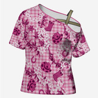 Mokihana Maile Ilima Leis Paniolo Palaka Cross Shoulder Shirt Hawaiian Omaomo Ulaula Spirit LT9 Female Pink - Polynesian Pride