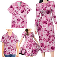 Mokihana Maile Ilima Leis Paniolo Palaka Family Matching Long Sleeve Bodycon Dress and Hawaiian Shirt Hawaiian Omaomo Ulaula Spirit - Polynesian Pride