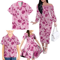 Mokihana Maile Ilima Leis Paniolo Palaka Family Matching Off The Shoulder Long Sleeve Dress and Hawaiian Shirt Hawaiian Omaomo Ulaula Spirit - Polynesian Pride