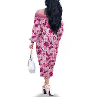 Mokihana Maile Ilima Leis Paniolo Palaka Family Matching Off The Shoulder Long Sleeve Dress and Hawaiian Shirt Hawaiian Omaomo Ulaula Spirit - Polynesian Pride