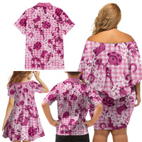 Mokihana Maile Ilima Leis Paniolo Palaka Family Matching Off Shoulder Short Dress and Hawaiian Shirt Hawaiian Omaomo Ulaula Spirit - Polynesian Pride