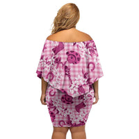Mokihana Maile Ilima Leis Paniolo Palaka Family Matching Off Shoulder Short Dress and Hawaiian Shirt Hawaiian Omaomo Ulaula Spirit - Polynesian Pride