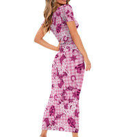 Mokihana Maile Ilima Leis Paniolo Palaka Short Sleeve Bodycon Dress Hawaiian Omaomo Ulaula Spirit - Polynesian Pride