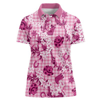 Mokihana Maile Ilima Leis Paniolo Palaka Women Polo Shirt Hawaiian Omaomo Ulaula Spirit - Polynesian Pride