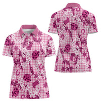 Mokihana Maile Ilima Leis Paniolo Palaka Women Polo Shirt Hawaiian Omaomo Ulaula Spirit - Polynesian Pride