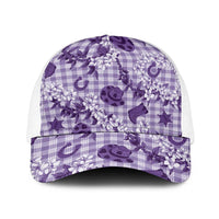 Mokihana Maile Ilima Leis Paniolo Palaka Baseball Net Cap Hawaiian Poni Spirit LT9 One Size White Purple - Polynesian Pride