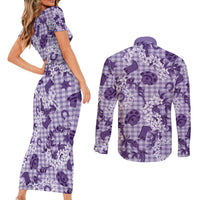 Mokihana Maile Ilima Leis Paniolo Palaka Couples Matching Short Sleeve Bodycon Dress and Long Sleeve Button Shirt Hawaiian Poni Spirit - Polynesian Pride