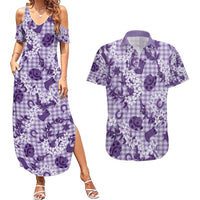 Mokihana Maile Ilima Leis Paniolo Palaka Couples Matching Summer Maxi Dress and Hawaiian Shirt Hawaiian Poni Spirit LT9 Purple - Polynesian Pride