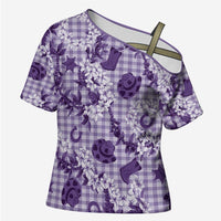 Mokihana Maile Ilima Leis Paniolo Palaka Cross Shoulder Shirt Hawaiian Poni Spirit LT9 Female Purple - Polynesian Pride