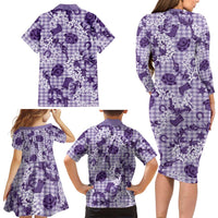 Mokihana Maile Ilima Leis Paniolo Palaka Family Matching Long Sleeve Bodycon Dress and Hawaiian Shirt Hawaiian Poni Spirit - Polynesian Pride