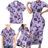 Mokihana Maile Ilima Leis Paniolo Palaka Family Matching Short Sleeve Bodycon Dress and Hawaiian Shirt Hawaiian Poni Spirit - Polynesian Pride