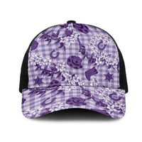 Mokihana Maile Ilima Leis Paniolo Palaka Mesh Trucker Cap Hawaiian Poni Spirit LT9 One Size Black Purple - Polynesian Pride