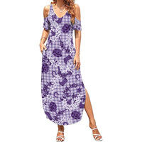 Mokihana Maile Ilima Leis Paniolo Palaka Summer Maxi Dress Hawaiian Poni Spirit LT9 Women Purple - Polynesian Pride