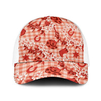 Mokihana Maile Ilima Leis Paniolo Palaka Baseball Net Cap Hawaiian Ulaula Spirit LT9 One Size White Red - Polynesian Pride