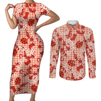 Mokihana Maile Ilima Leis Paniolo Palaka Couples Matching Short Sleeve Bodycon Dress and Long Sleeve Button Shirt Hawaiian Ulaula Spirit - Polynesian Pride