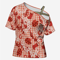 Mokihana Maile Ilima Leis Paniolo Palaka Cross Shoulder Shirt Hawaiian Ulaula Spirit LT9 Female Red - Polynesian Pride