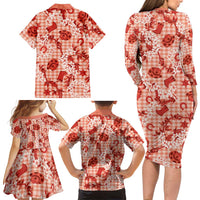 Mokihana Maile Ilima Leis Paniolo Palaka Family Matching Long Sleeve Bodycon Dress and Hawaiian Shirt Hawaiian Ulaula Spirit - Polynesian Pride