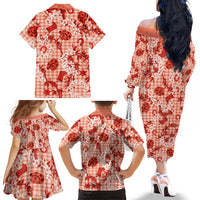 Mokihana Maile Ilima Leis Paniolo Palaka Family Matching Off The Shoulder Long Sleeve Dress and Hawaiian Shirt Hawaiian Ulaula Spirit - Polynesian Pride