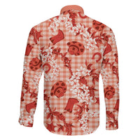 Mokihana Maile Ilima Leis Paniolo Palaka Family Matching Off The Shoulder Long Sleeve Dress and Hawaiian Shirt Hawaiian Ulaula Spirit - Polynesian Pride