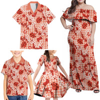 Mokihana Maile Ilima Leis Paniolo Palaka Family Matching Off Shoulder Maxi Dress and Hawaiian Shirt Hawaiian Ulaula Spirit - Polynesian Pride
