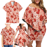 Mokihana Maile Ilima Leis Paniolo Palaka Family Matching Off Shoulder Short Dress and Hawaiian Shirt Hawaiian Ulaula Spirit - Polynesian Pride