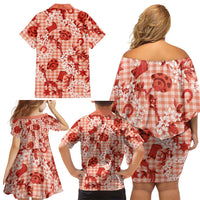 Mokihana Maile Ilima Leis Paniolo Palaka Family Matching Off Shoulder Short Dress and Hawaiian Shirt Hawaiian Ulaula Spirit - Polynesian Pride