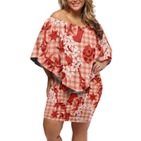 Mokihana Maile Ilima Leis Paniolo Palaka Family Matching Off Shoulder Short Dress and Hawaiian Shirt Hawaiian Ulaula Spirit - Polynesian Pride