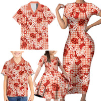 Mokihana Maile Ilima Leis Paniolo Palaka Family Matching Short Sleeve Bodycon Dress and Hawaiian Shirt Hawaiian Ulaula Spirit - Polynesian Pride