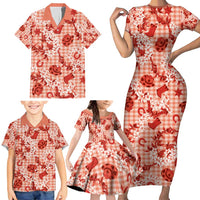 Mokihana Maile Ilima Leis Paniolo Palaka Family Matching Short Sleeve Bodycon Dress and Hawaiian Shirt Hawaiian Ulaula Spirit - Polynesian Pride