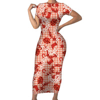 Mokihana Maile Ilima Leis Paniolo Palaka Family Matching Short Sleeve Bodycon Dress and Hawaiian Shirt Hawaiian Ulaula Spirit - Polynesian Pride