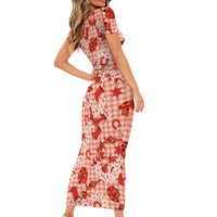 Mokihana Maile Ilima Leis Paniolo Palaka Family Matching Short Sleeve Bodycon Dress and Hawaiian Shirt Hawaiian Ulaula Spirit - Polynesian Pride